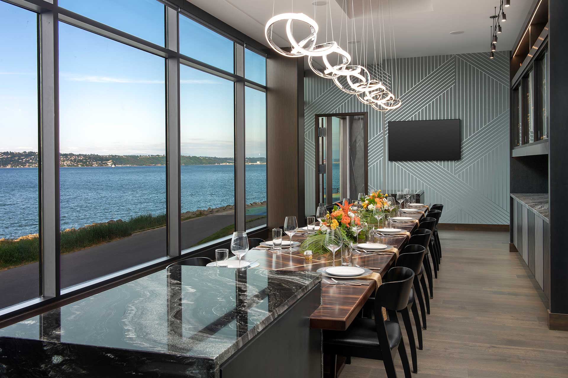 Private dining room with a view of the water at Copper and Salt Northwest Kitchen.